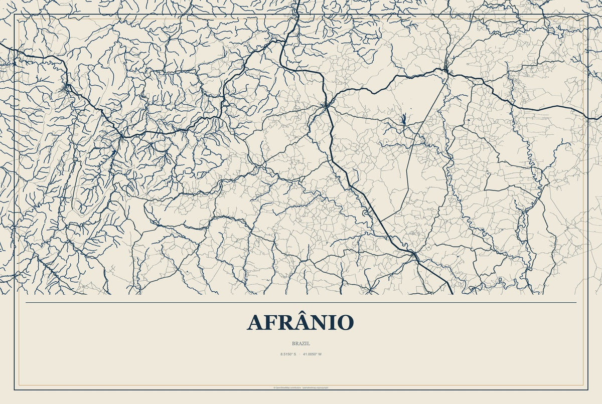 Afrânio, Brazil City Map Aluminum Sign in Coastal Cutout style