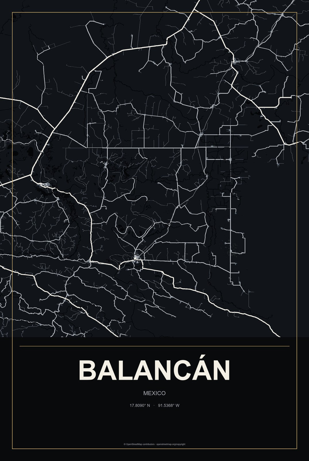 Balancán, Mexico City Map Aluminum Sign in Metropolitan Noir style