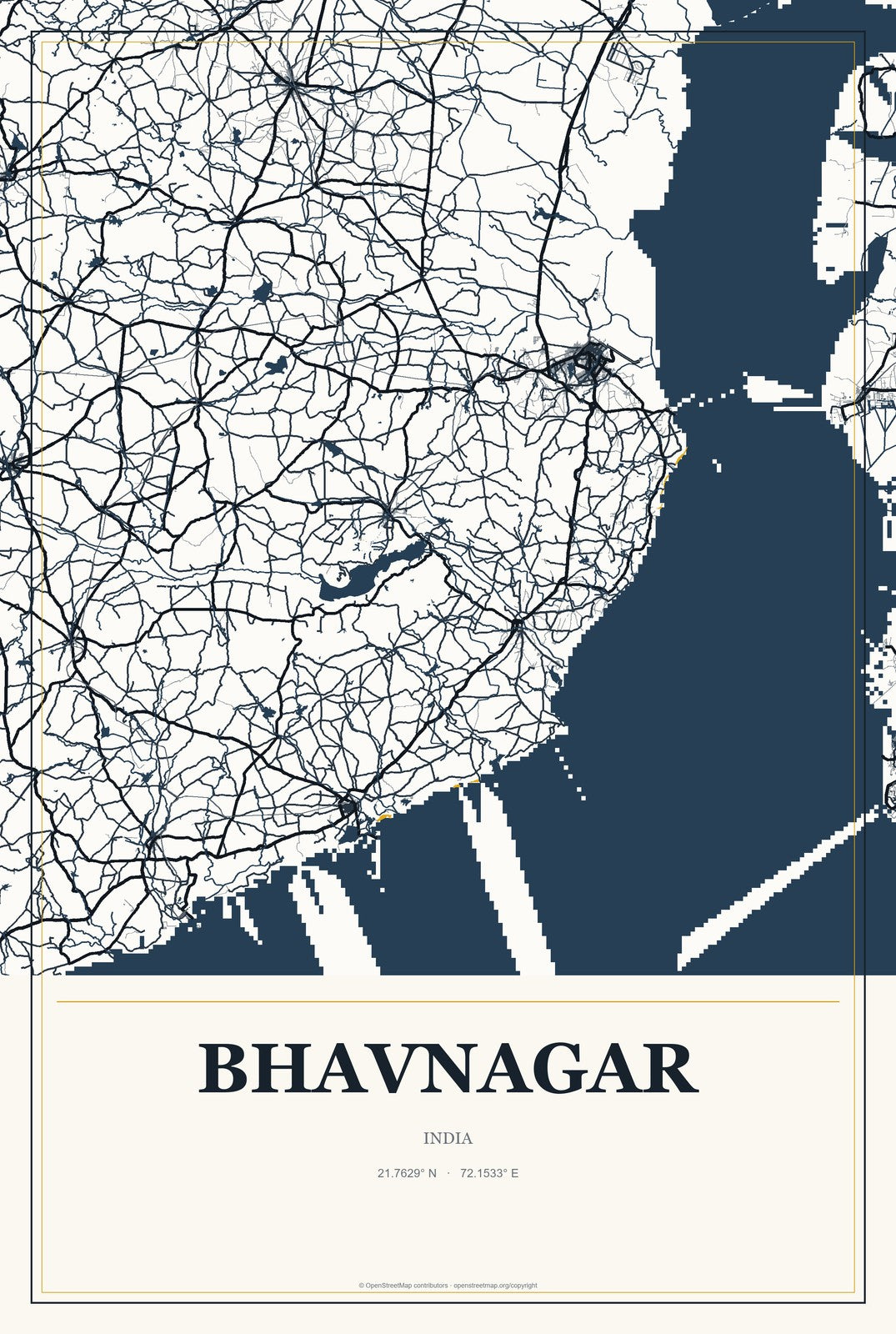 Bhavnagar, India City Map Aluminum Sign in Citrine Modern style