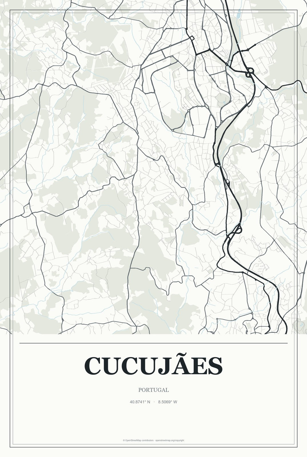 Cucujães, Portugal City Map Aluminum Sign in Gallery Air style