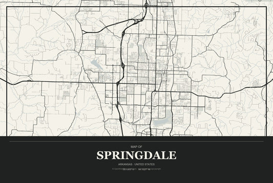 Springdale, Arkansas City Map Aluminum Sign in Museum Plaque style