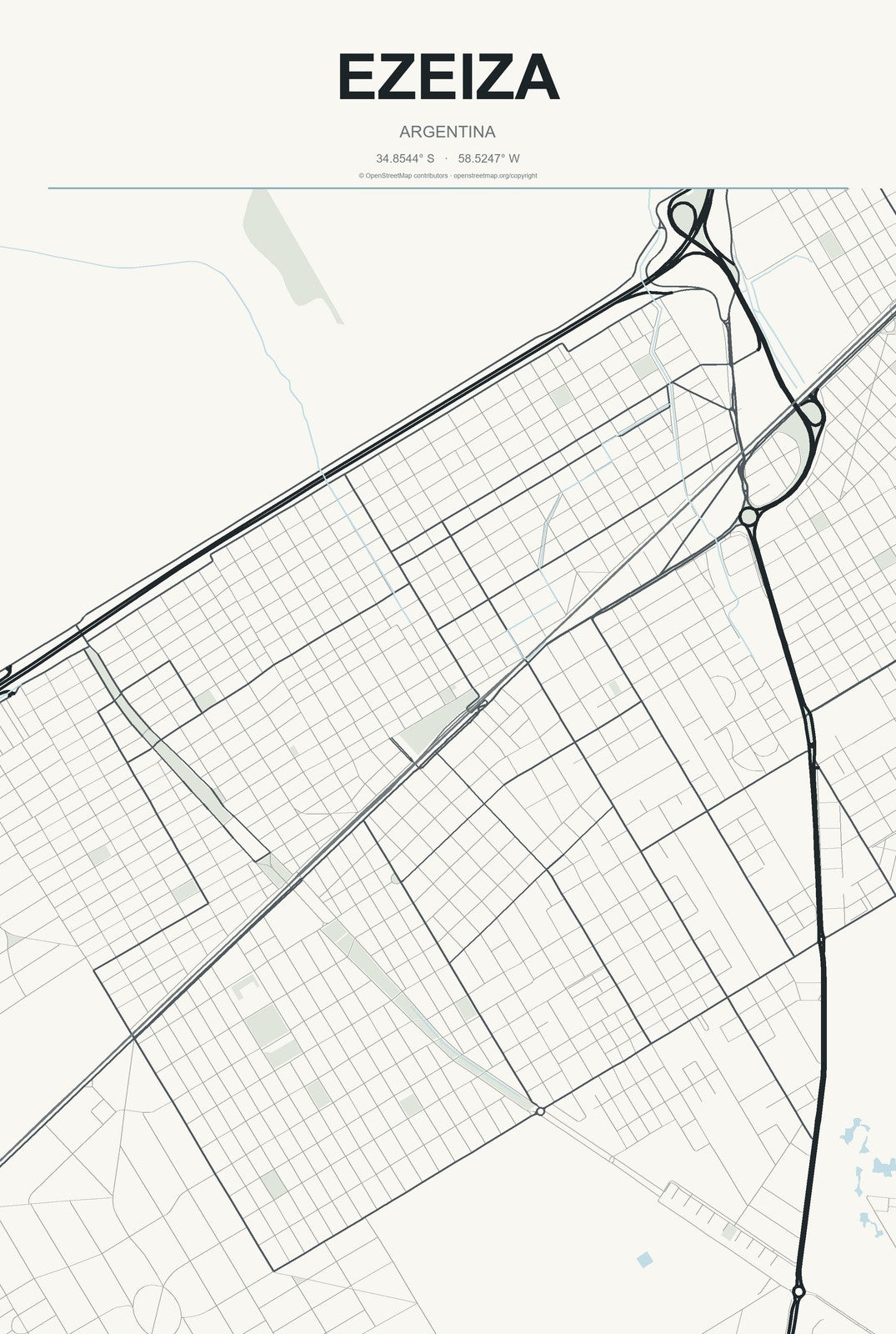 Ezeiza, Argentina City Map Aluminum Sign in Headline Atlas style