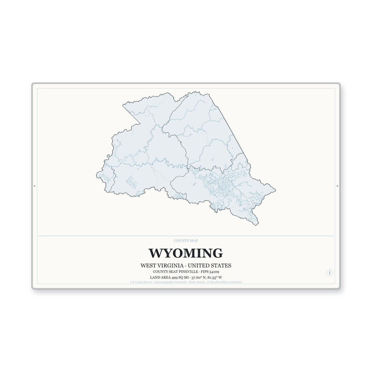 Wyoming County, West Virginia Map Aluminum Sign in Gallery Air style