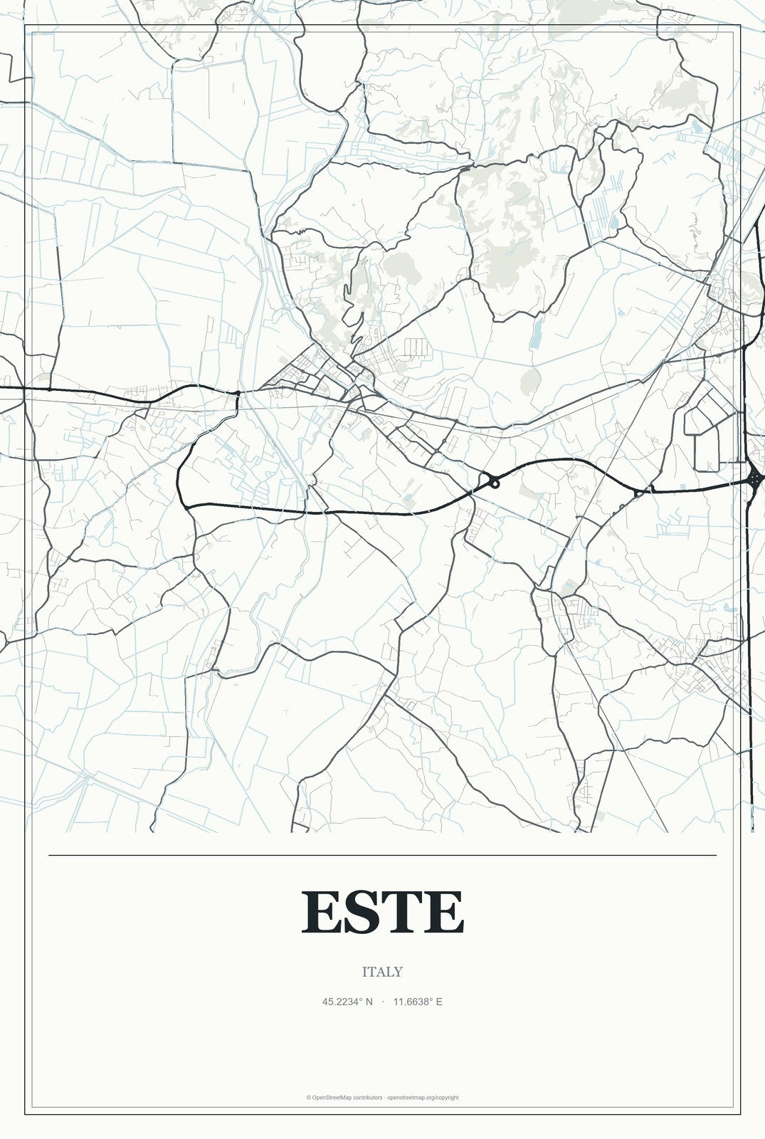 Este, Italy City Map Aluminum Sign in Gallery Air style
