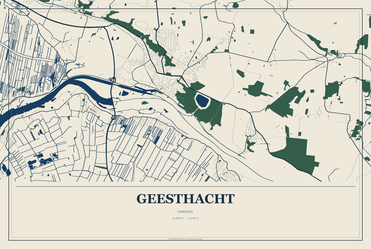 Geesthacht, Germany City Map Aluminum Sign in Coastal Cutout style