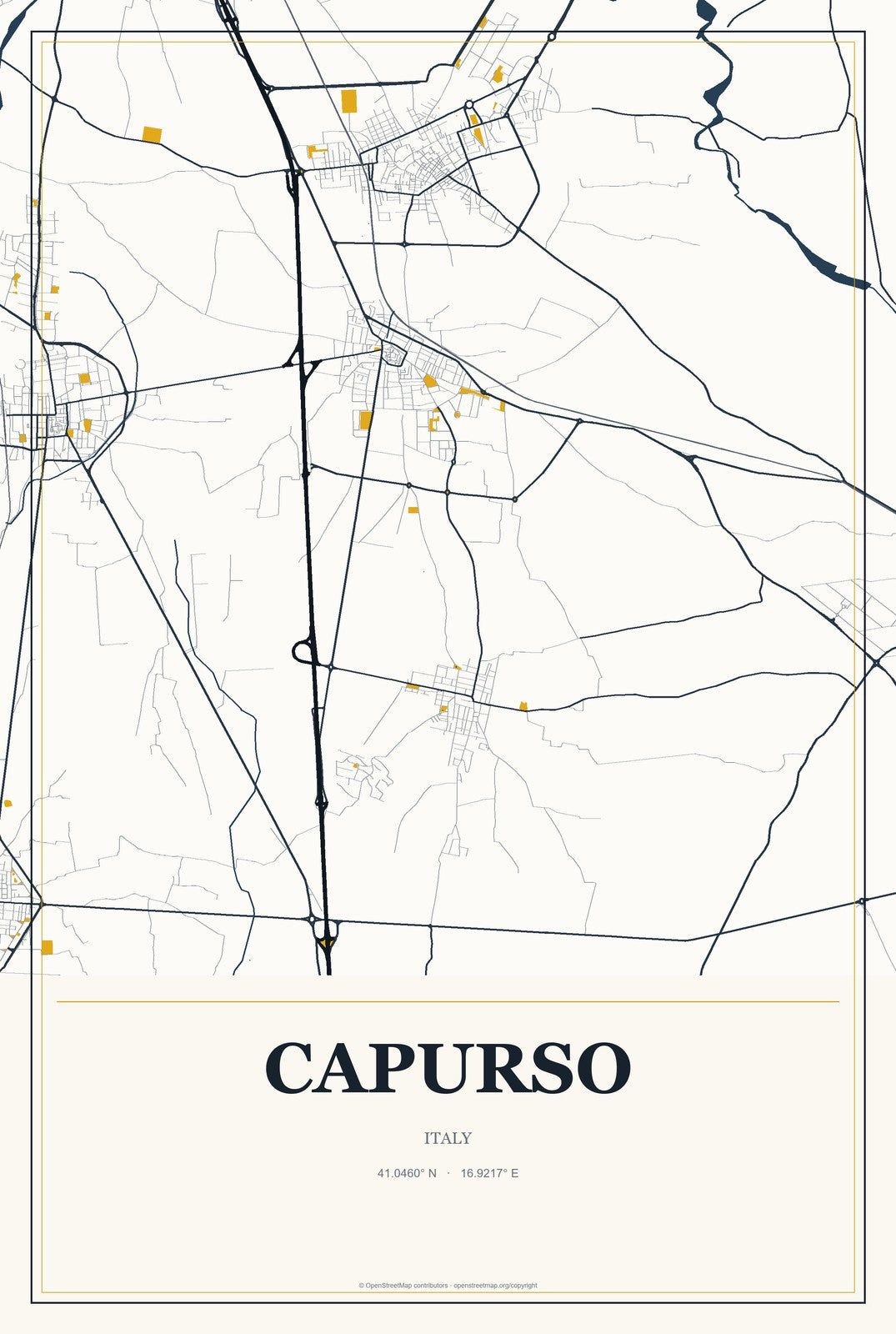 Capurso, Italy City Map Aluminum Sign in Citrine Modern style