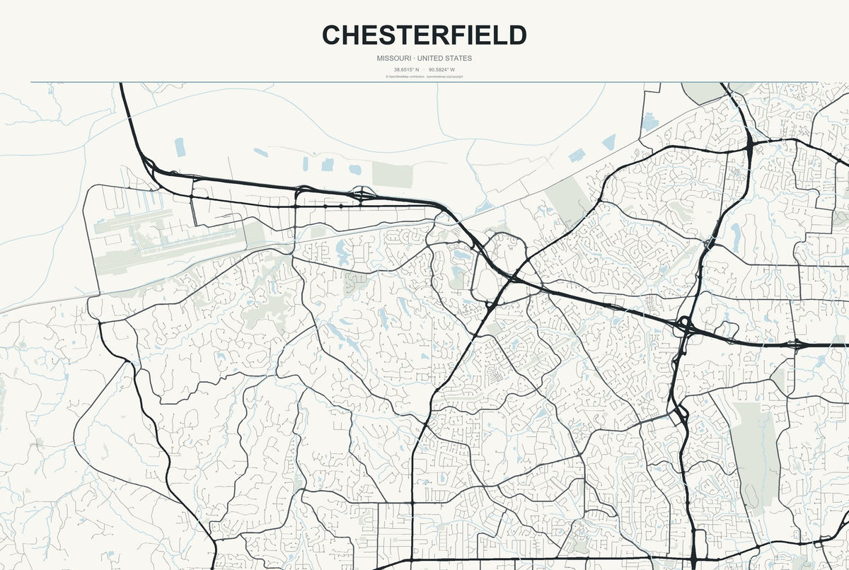Chesterfield, Missouri City Map Aluminum Sign in Headline Atlas style