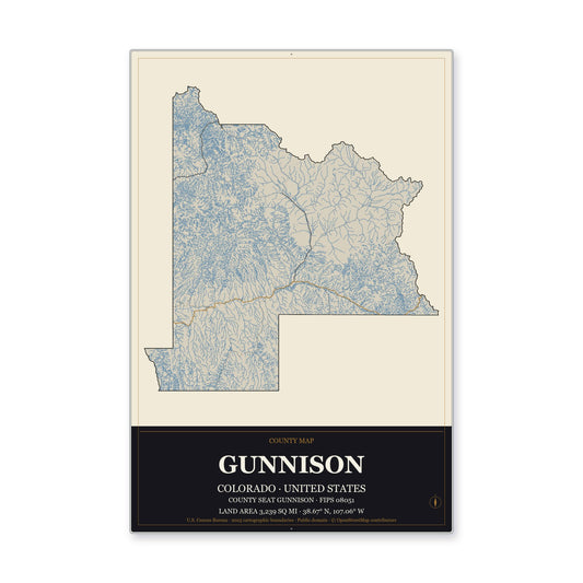 Gunnison County, Colorado Map Aluminum Sign in Museum Plaque style
