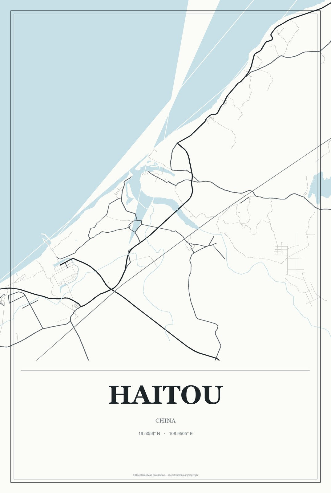 Haitou, China City Map Aluminum Sign in Gallery Air style