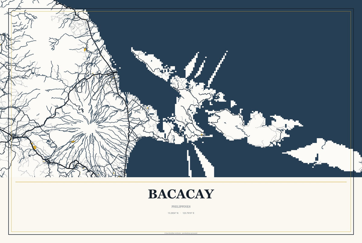 Bacacay, Philippines City Map Aluminum Sign in Citrine Modern style