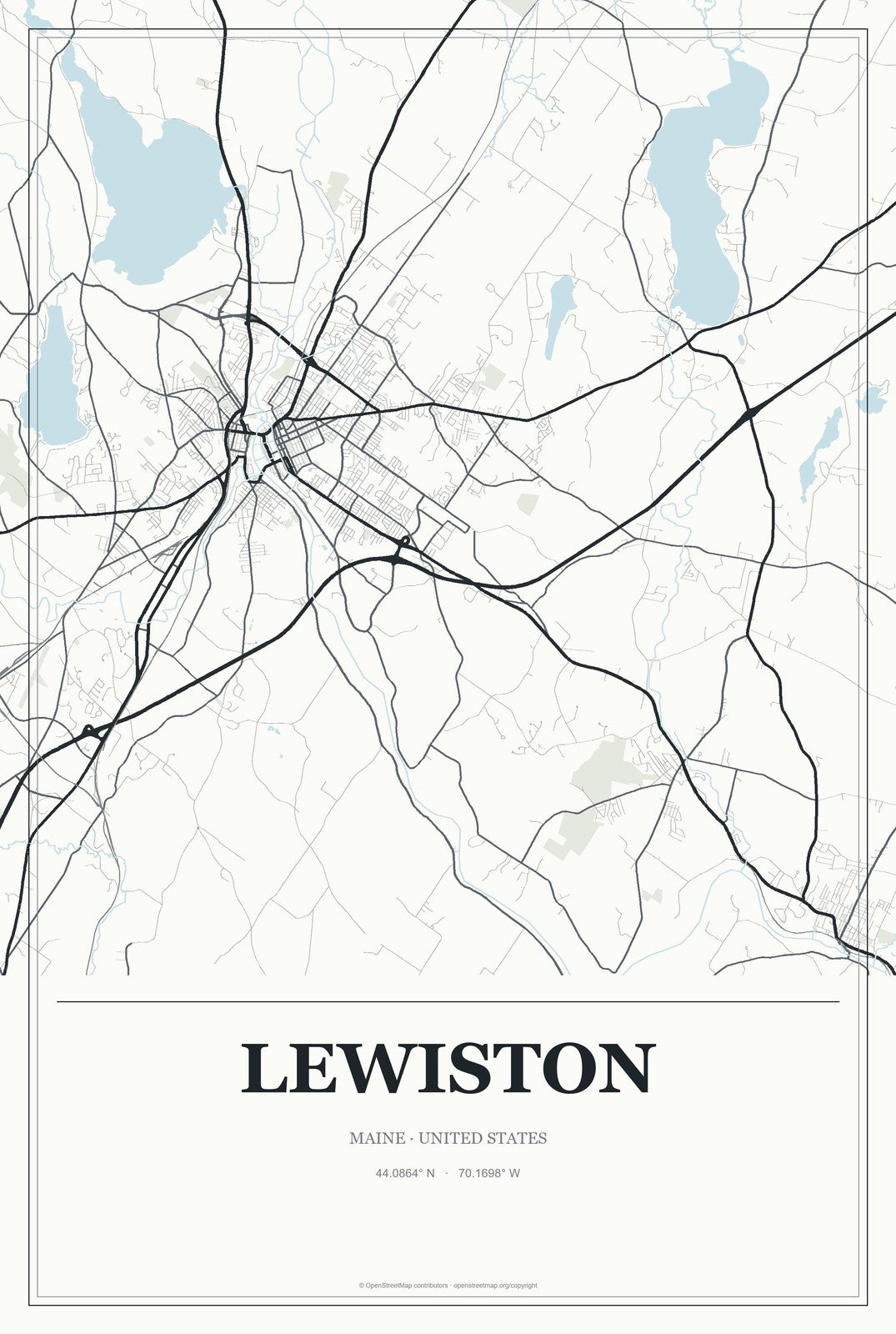 Lewiston, Maine City Map Aluminum Sign in Gallery Air style