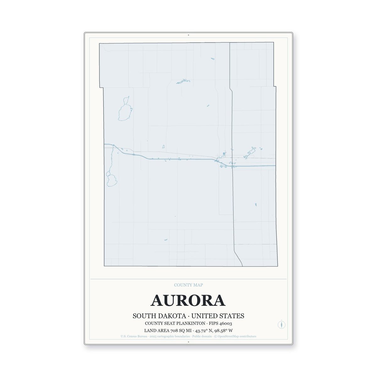 Aurora County, South Dakota Map Aluminum Sign in Gallery Air style