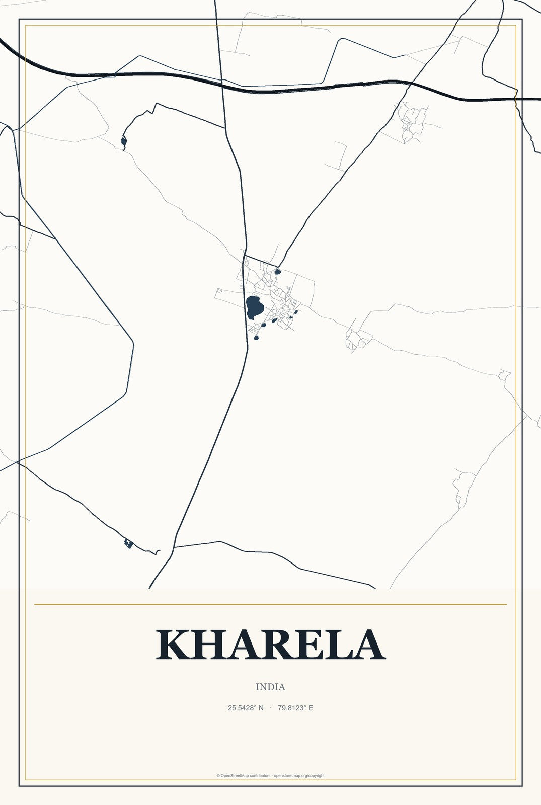 Kharela, India City Map Aluminum Sign in Citrine Modern style