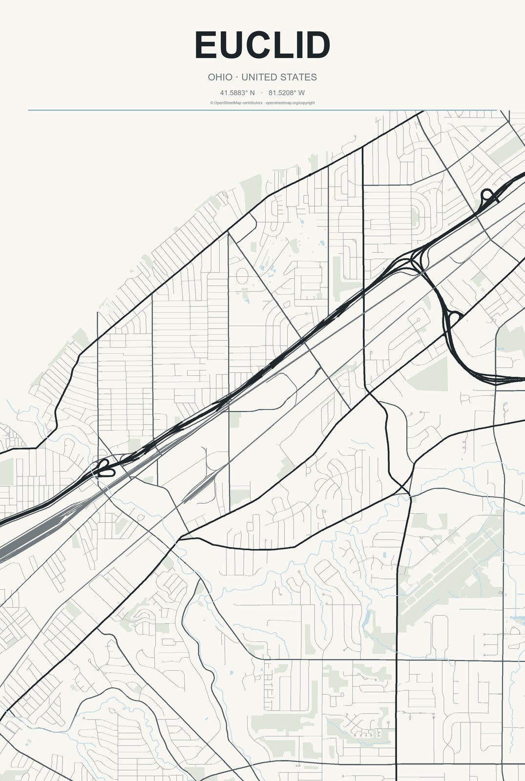 Euclid, Ohio City Map Aluminum Sign in Headline Atlas style