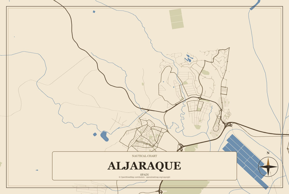 Aljaraque, Spain City Map Aluminum Sign in Heritage Nautical style