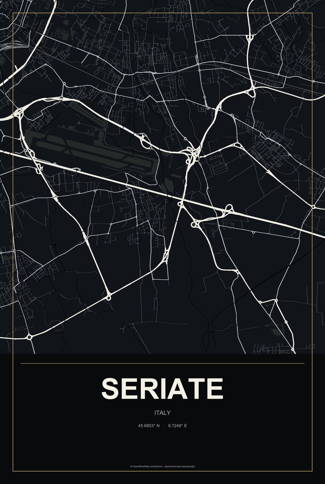 Seriate, Italy City Map Aluminum Sign in Metropolitan Noir style