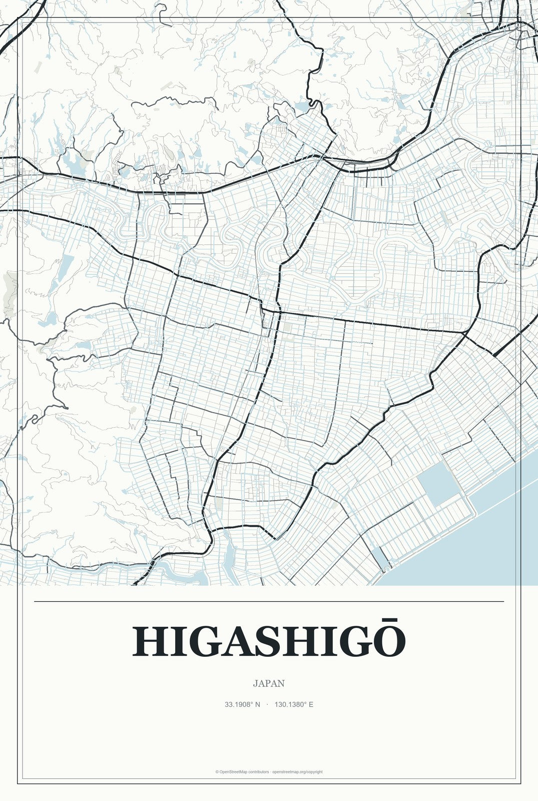 Higashigō, Japan City Map Aluminum Sign in Gallery Air style