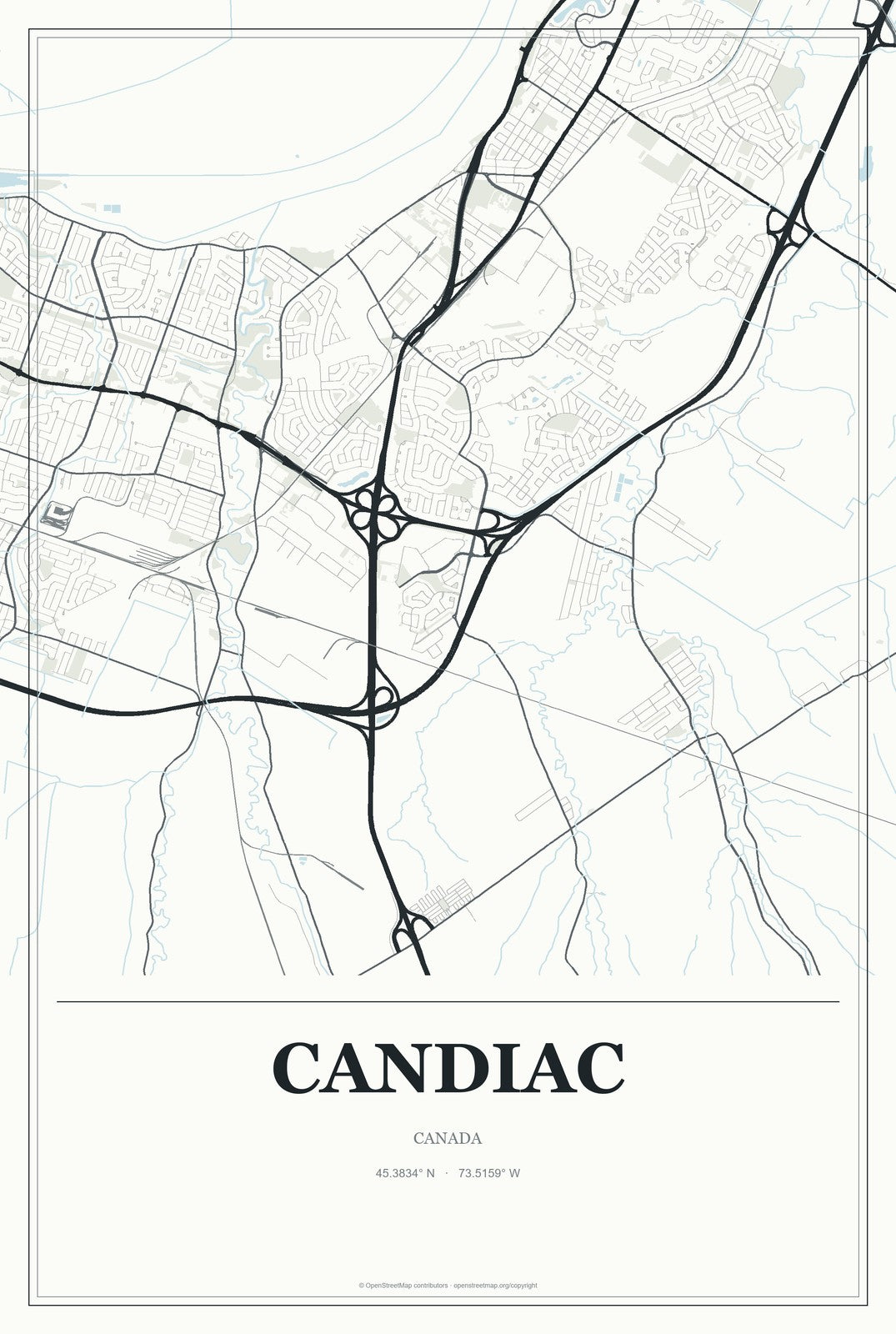 Candiac, Canada City Map Aluminum Sign in Gallery Air style