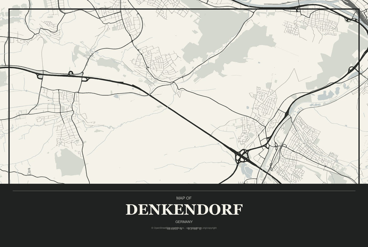 Denkendorf, Germany City Map Aluminum Sign in Museum Plaque style