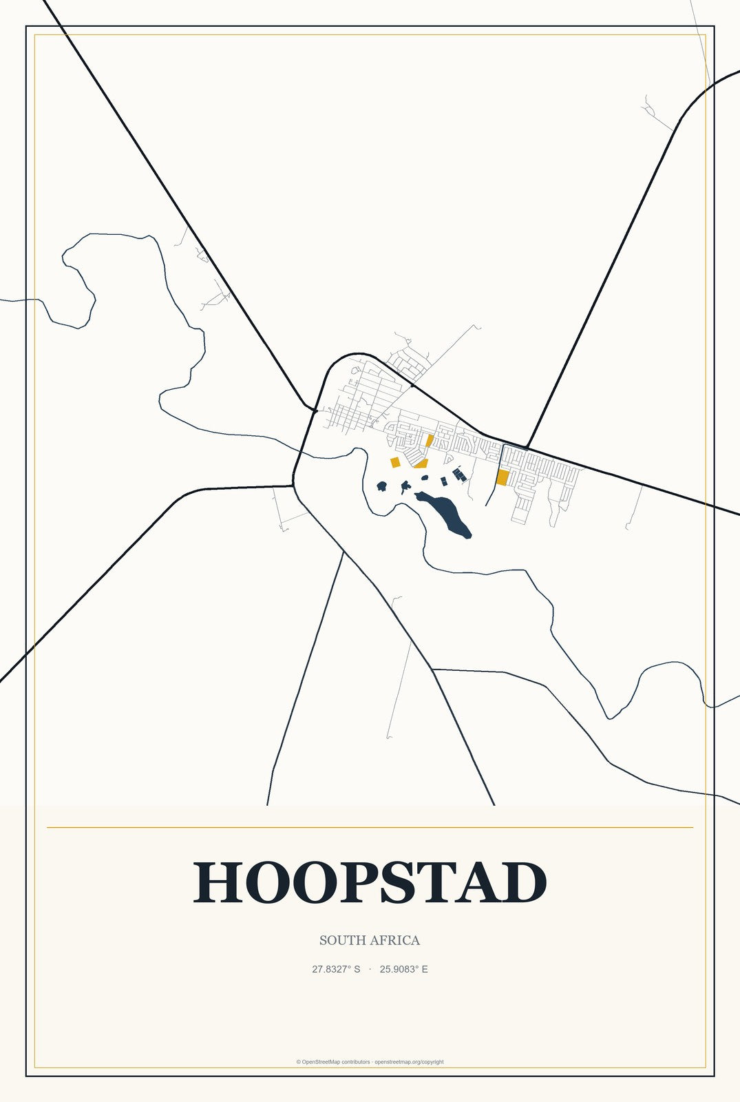 Hoopstad, South Africa City Map Aluminum Sign in Citrine Modern style