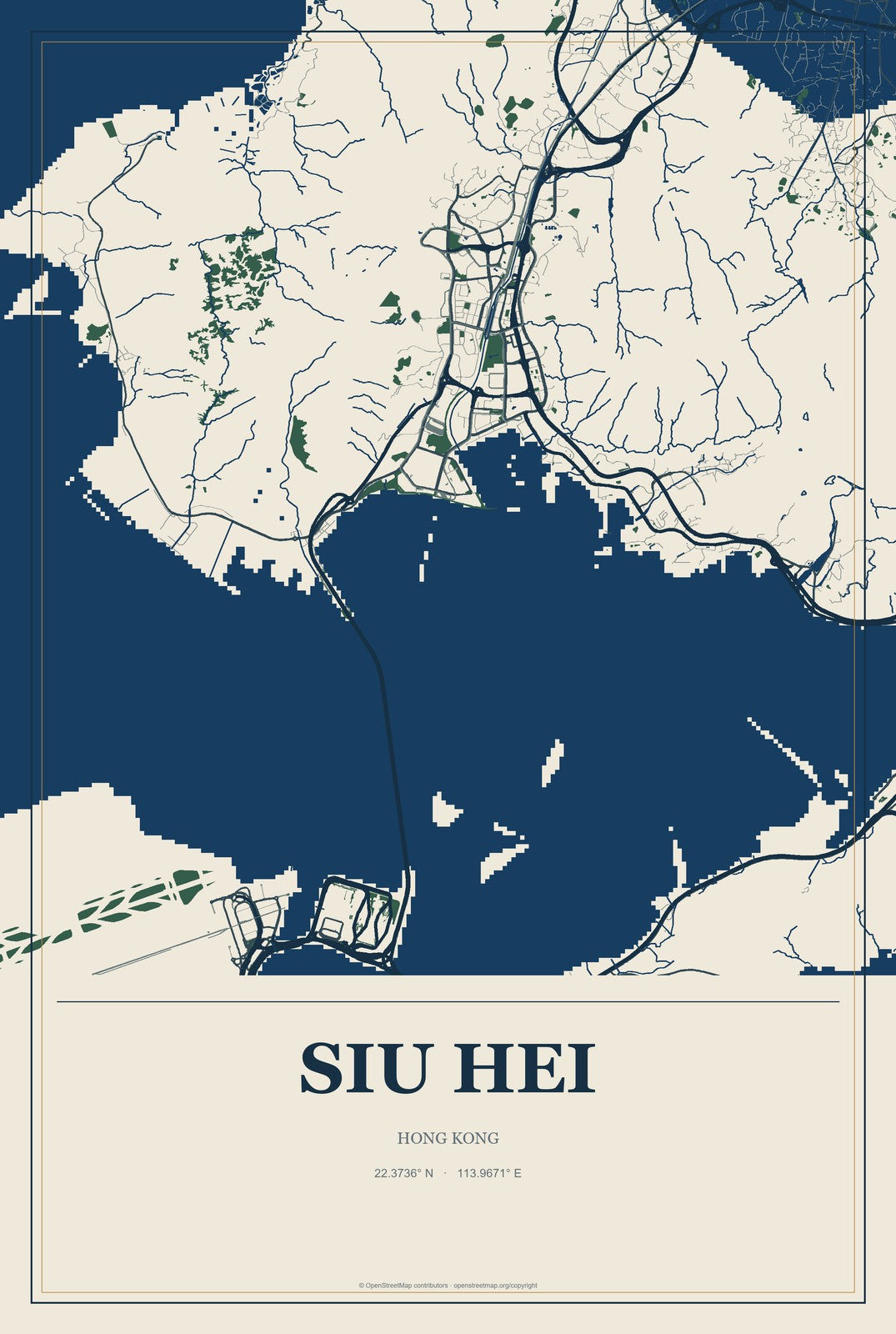 Siu Hei, Hong Kong City Map Aluminum Sign in Coastal Cutout style