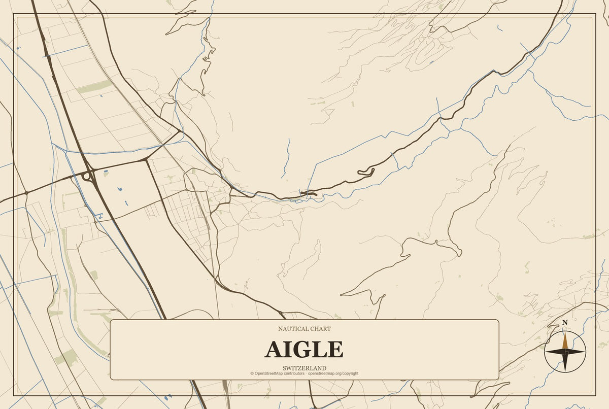 Aigle, Switzerland City Map Aluminum Sign in Heritage Nautical style