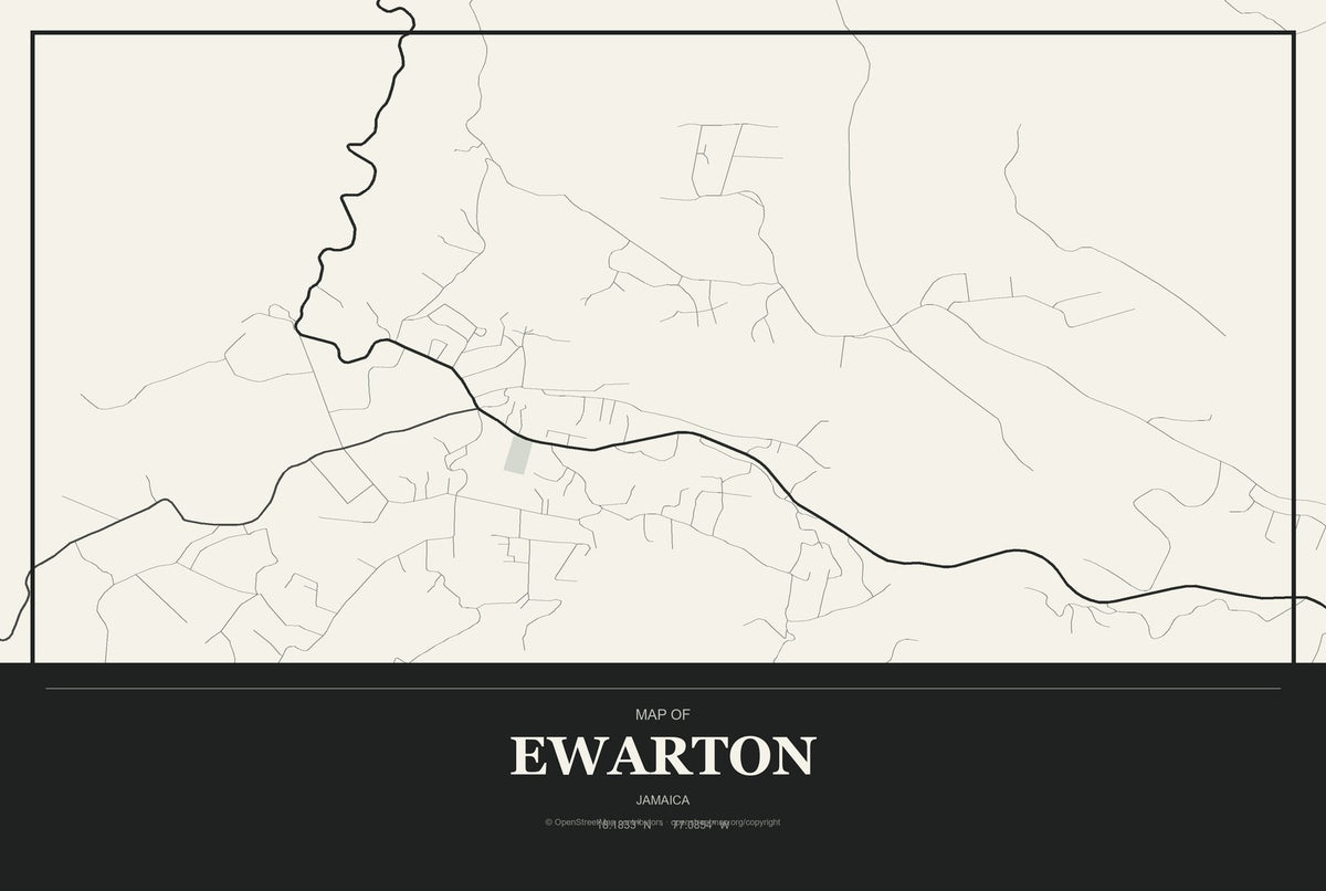 Ewarton, Jamaica City Map Aluminum Sign in Museum Plaque style