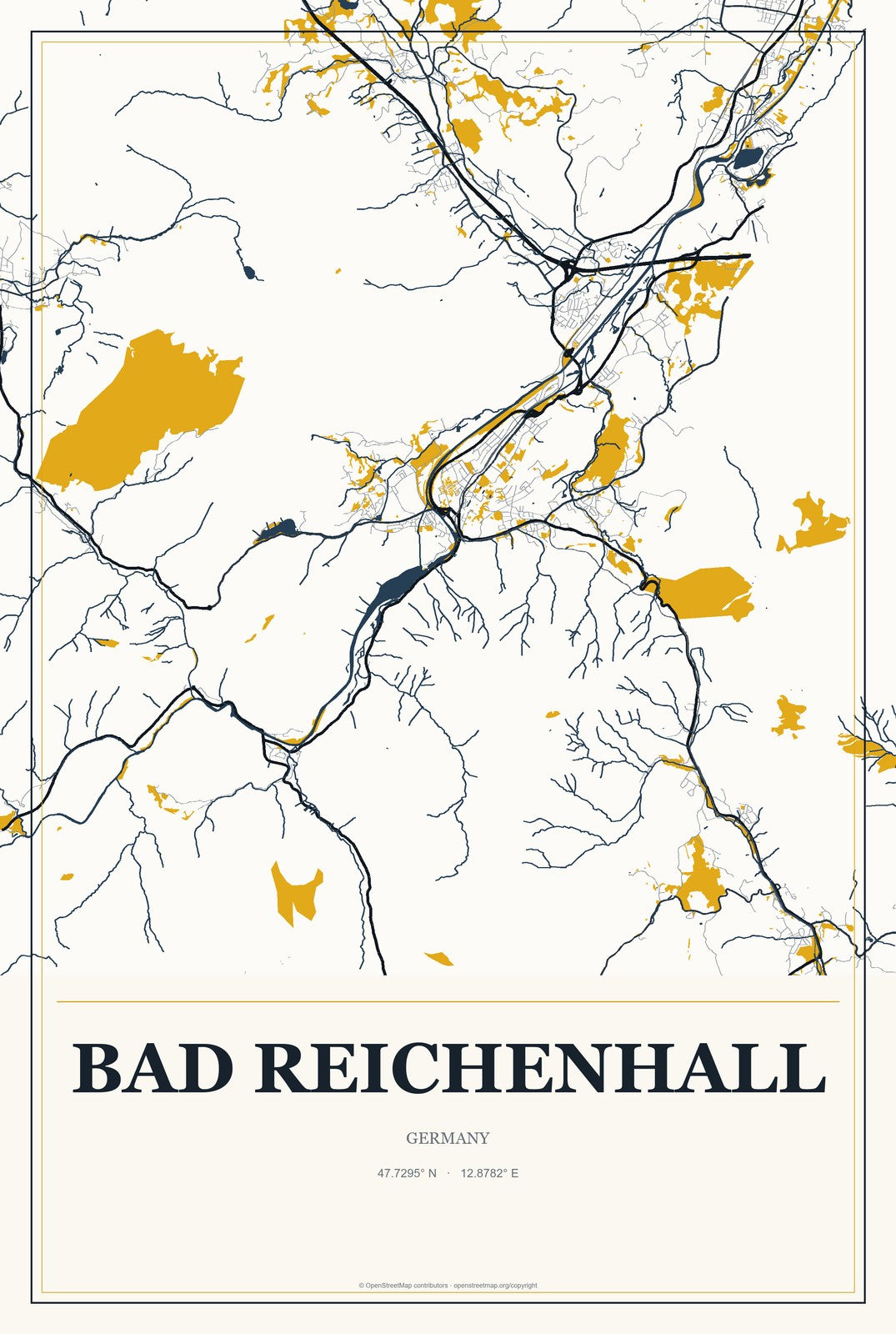 Bad Reichenhall, Germany City Map Aluminum Sign in Citrine Modern style