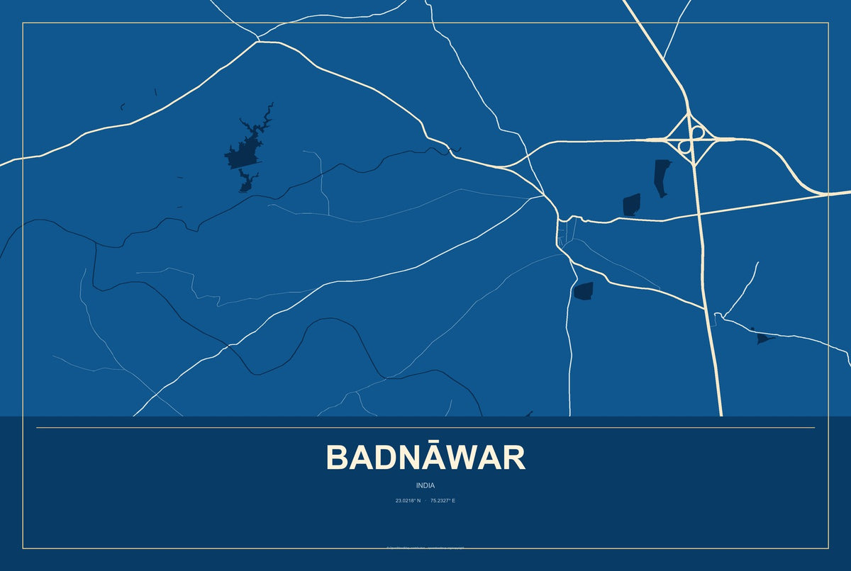 Badnāwar, India City Map Aluminum Sign in Harbor Cobalt style