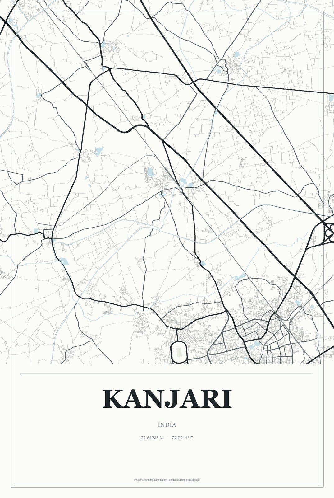 Kanjari, India City Map Aluminum Sign in Gallery Air style
