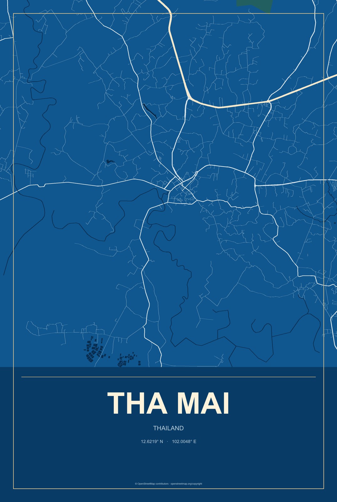 Tha Mai, Thailand City Map Aluminum Sign in Harbor Cobalt style
