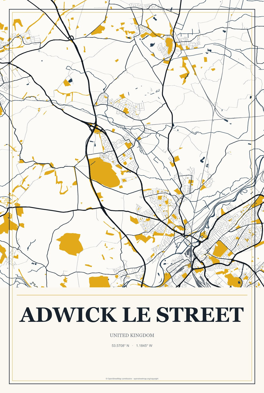 Adwick le Street, United Kingdom City Map Aluminum Sign in Citrine Modern style