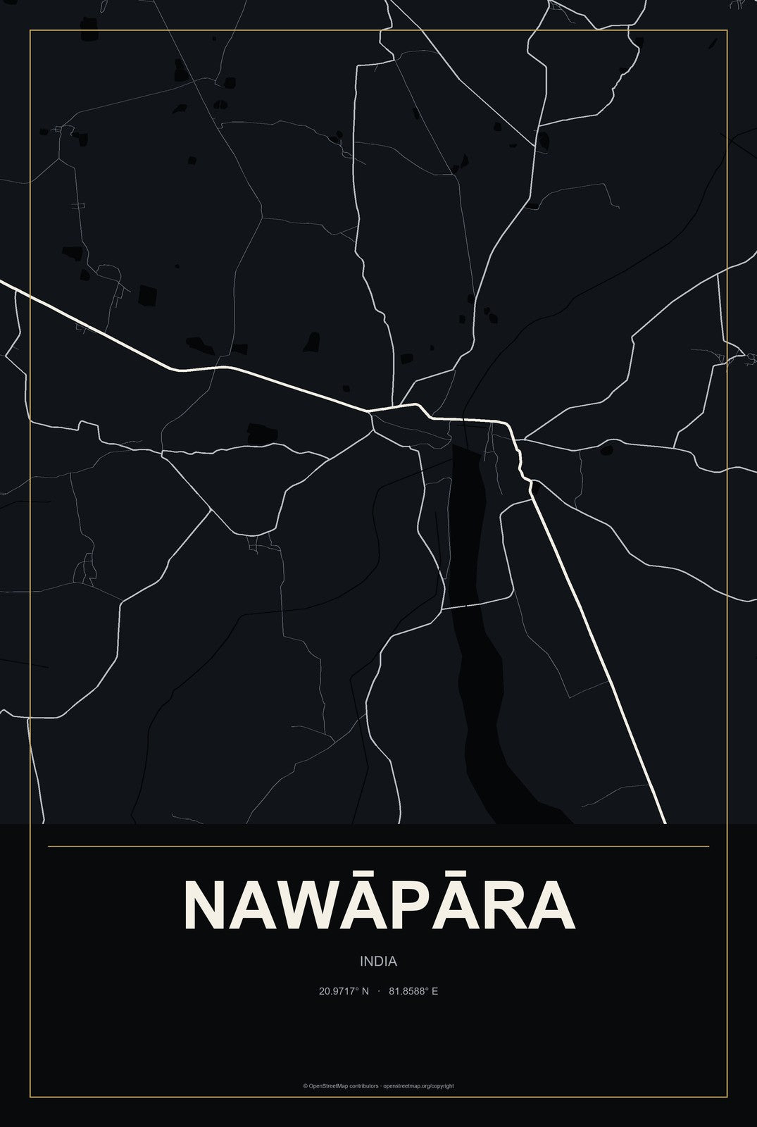 Nawāpāra, India City Map Aluminum Sign in Metropolitan Noir style