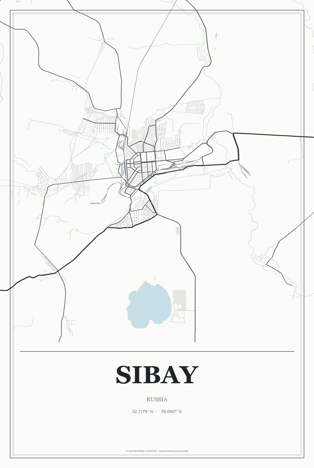 Sibay, Russia City Map Aluminum Sign in Gallery Air style