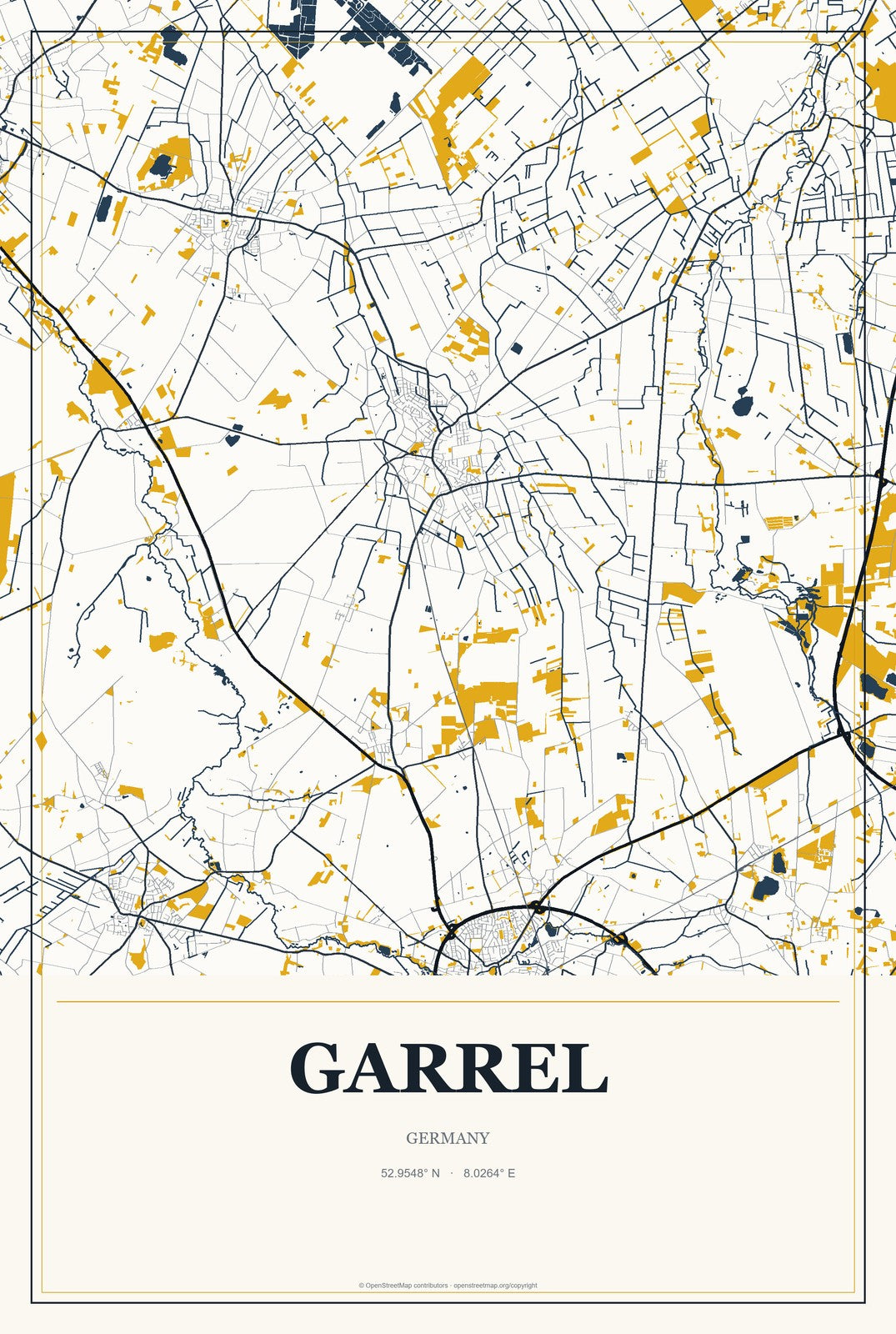 Garrel, Germany City Map Aluminum Sign in Citrine Modern style