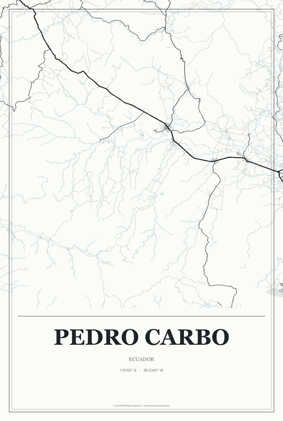 Pedro Carbo, Ecuador City Map Aluminum Sign in Gallery Air style