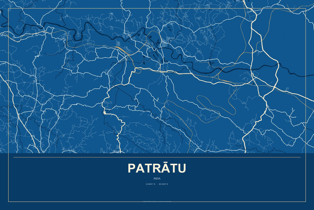 Patrātu, India City Map Aluminum Sign in Harbor Cobalt style