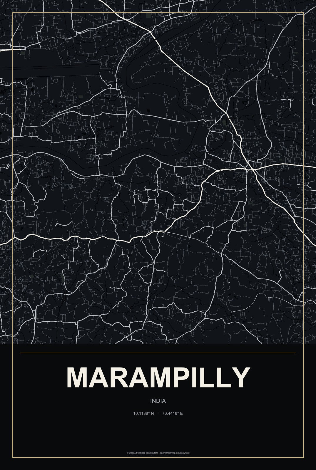 Marampilly, India City Map Aluminum Sign in Metropolitan Noir style