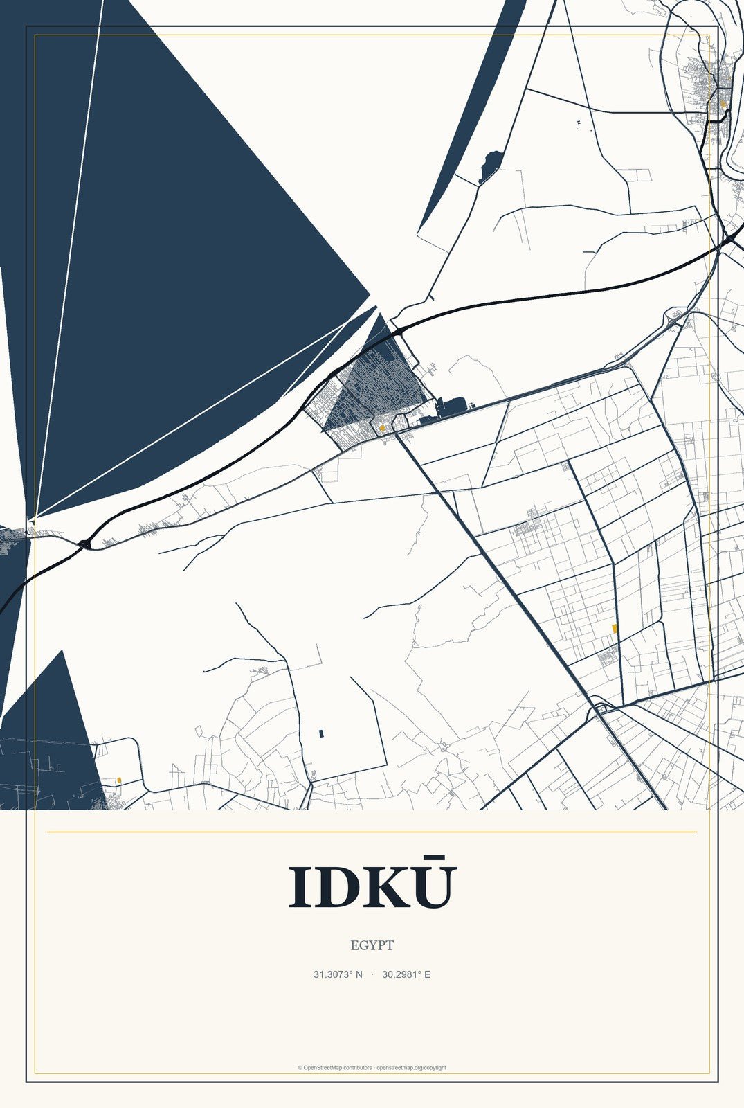 Idkū, Egypt City Map Aluminum Sign in Citrine Modern style