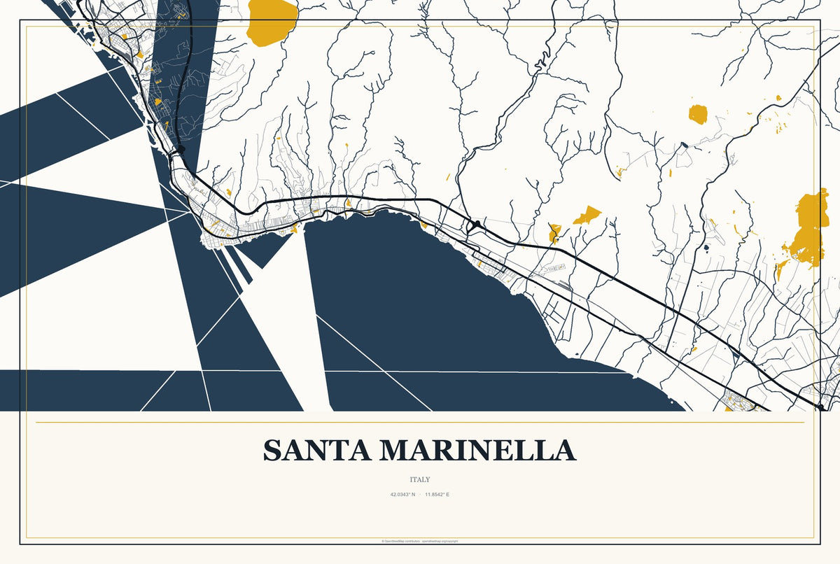 Santa Marinella, Italy City Map Aluminum Sign in Citrine Modern style