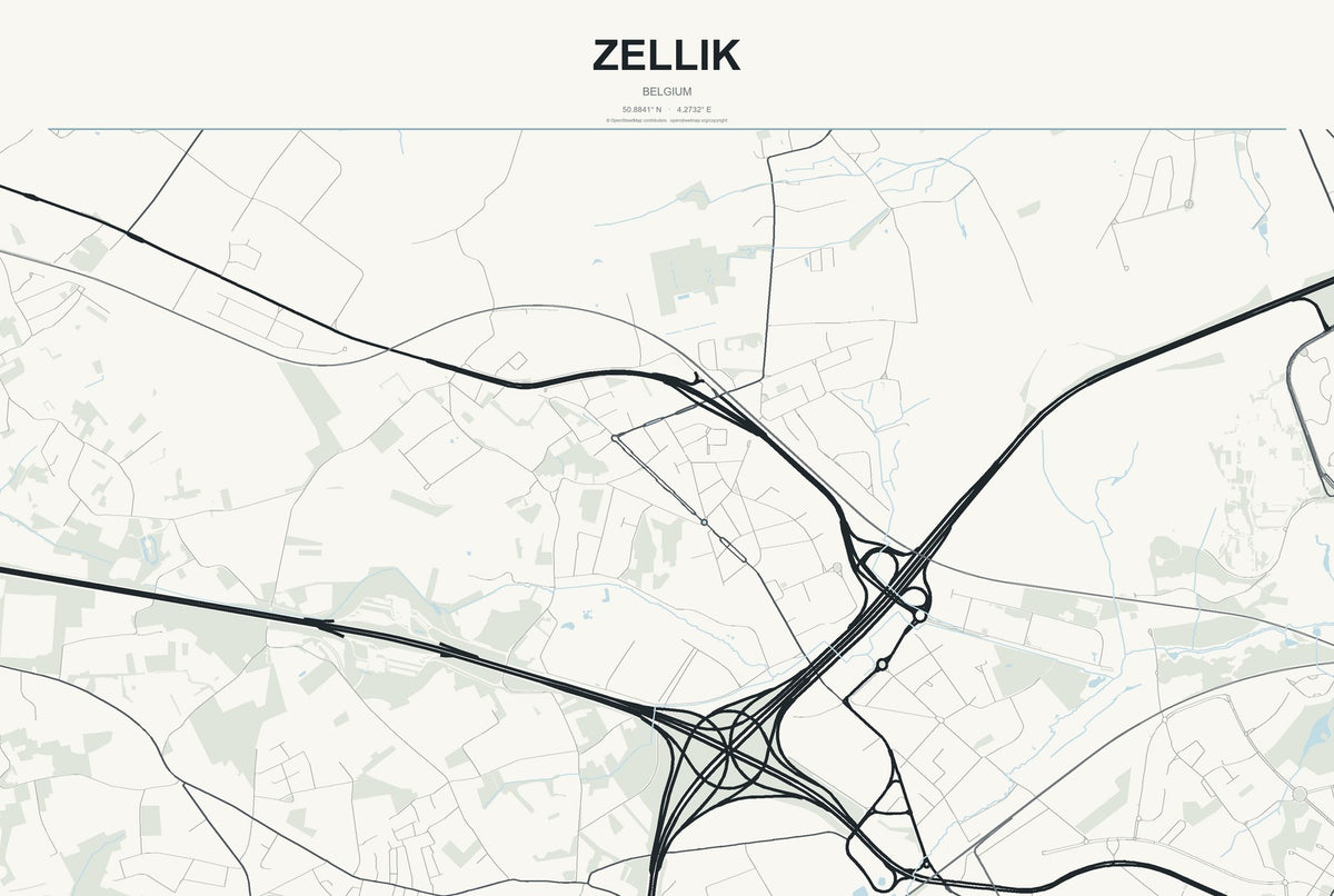 Zellik, Belgium City Map Aluminum Sign in Headline Atlas style