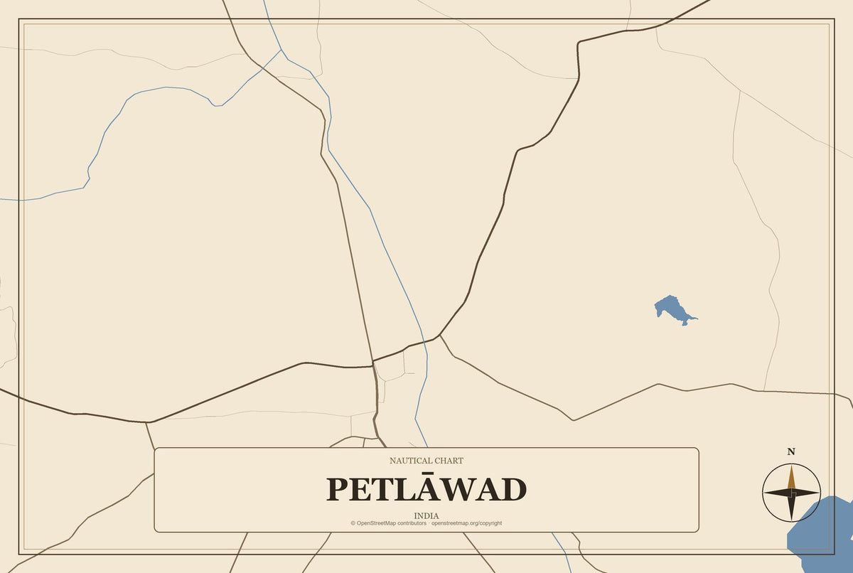 Petlāwad, India City Map Aluminum Sign in Heritage Nautical style