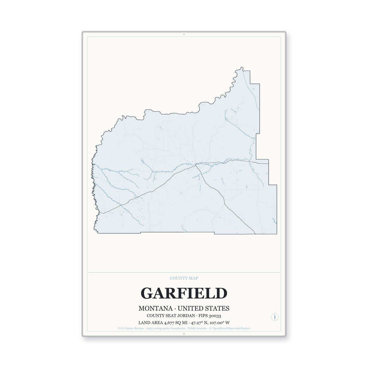 Garfield County, Montana Map Aluminum Sign in Gallery Air style
