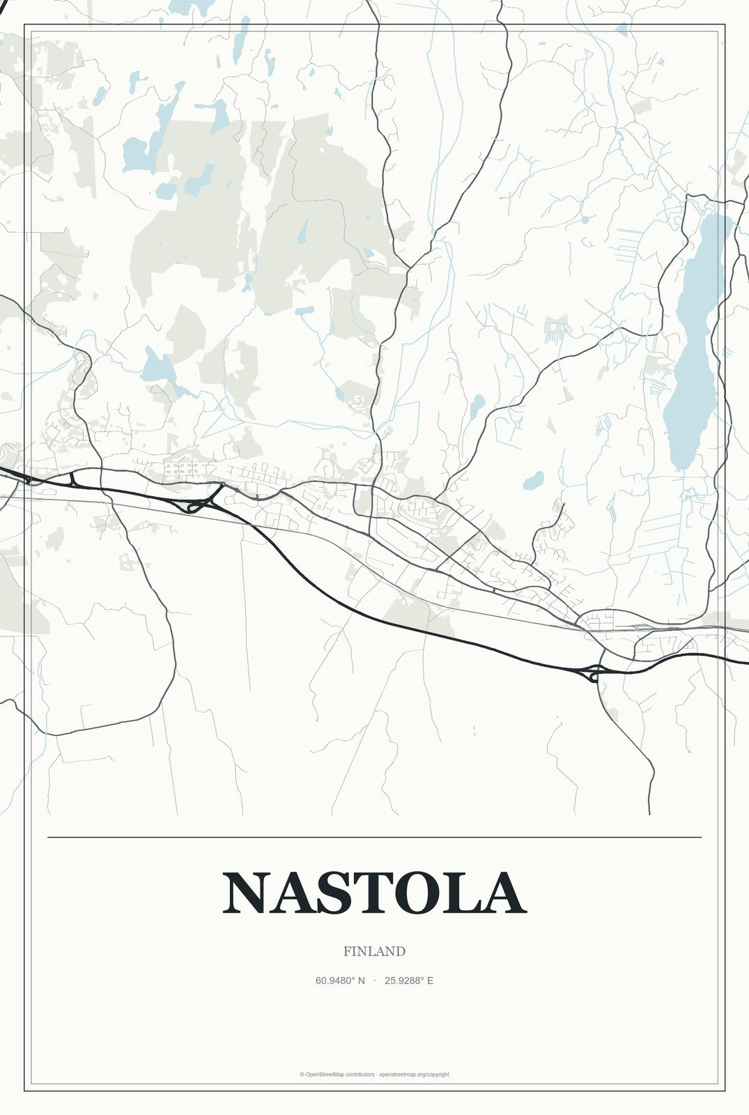 Nastola, Finland City Map Aluminum Sign in Gallery Air style