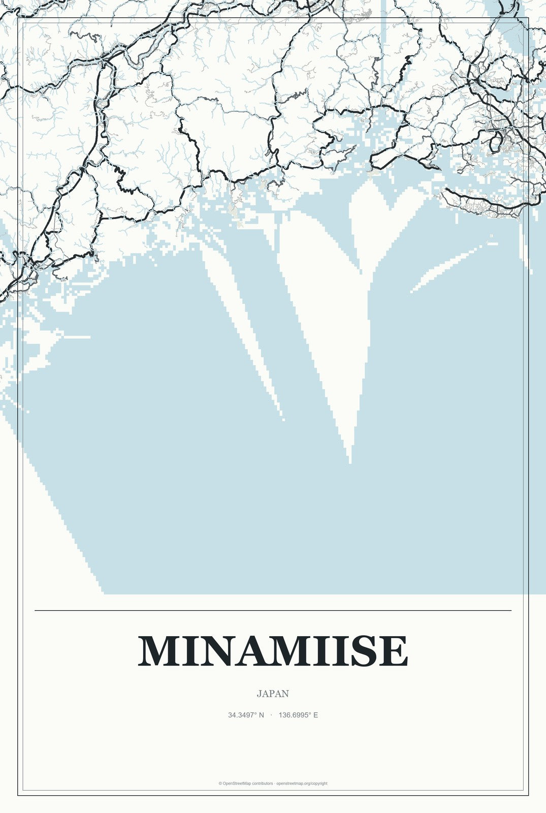 Minamiise, Japan City Map Aluminum Sign in Gallery Air style