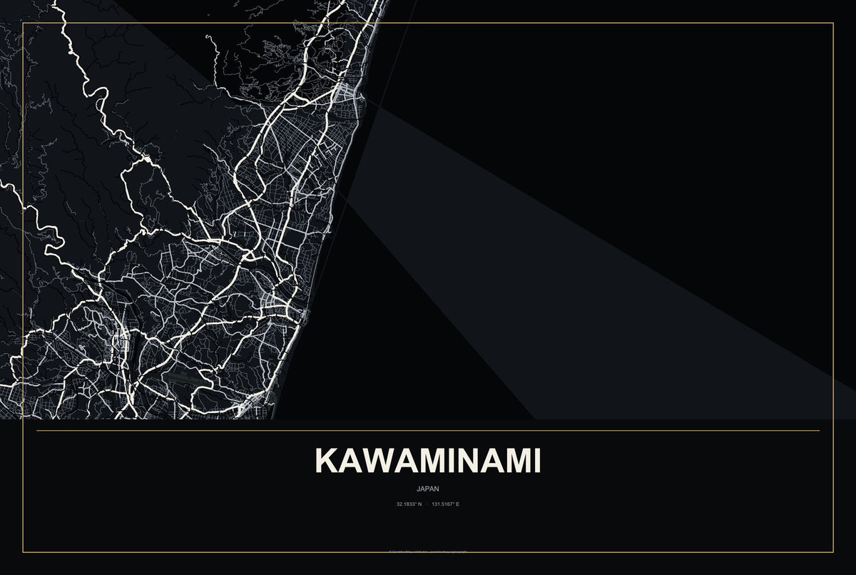 Kawaminami, Japan City Map Aluminum Sign in Metropolitan Noir style
