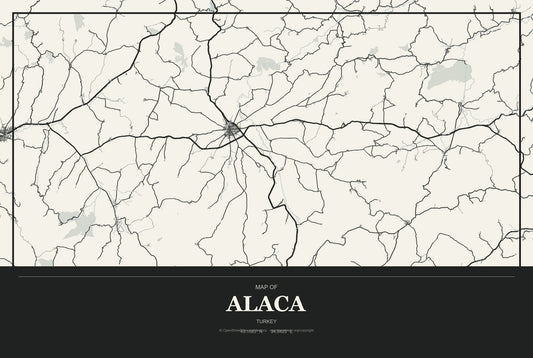Alaca, Turkey City Map Aluminum Sign in Museum Plaque style