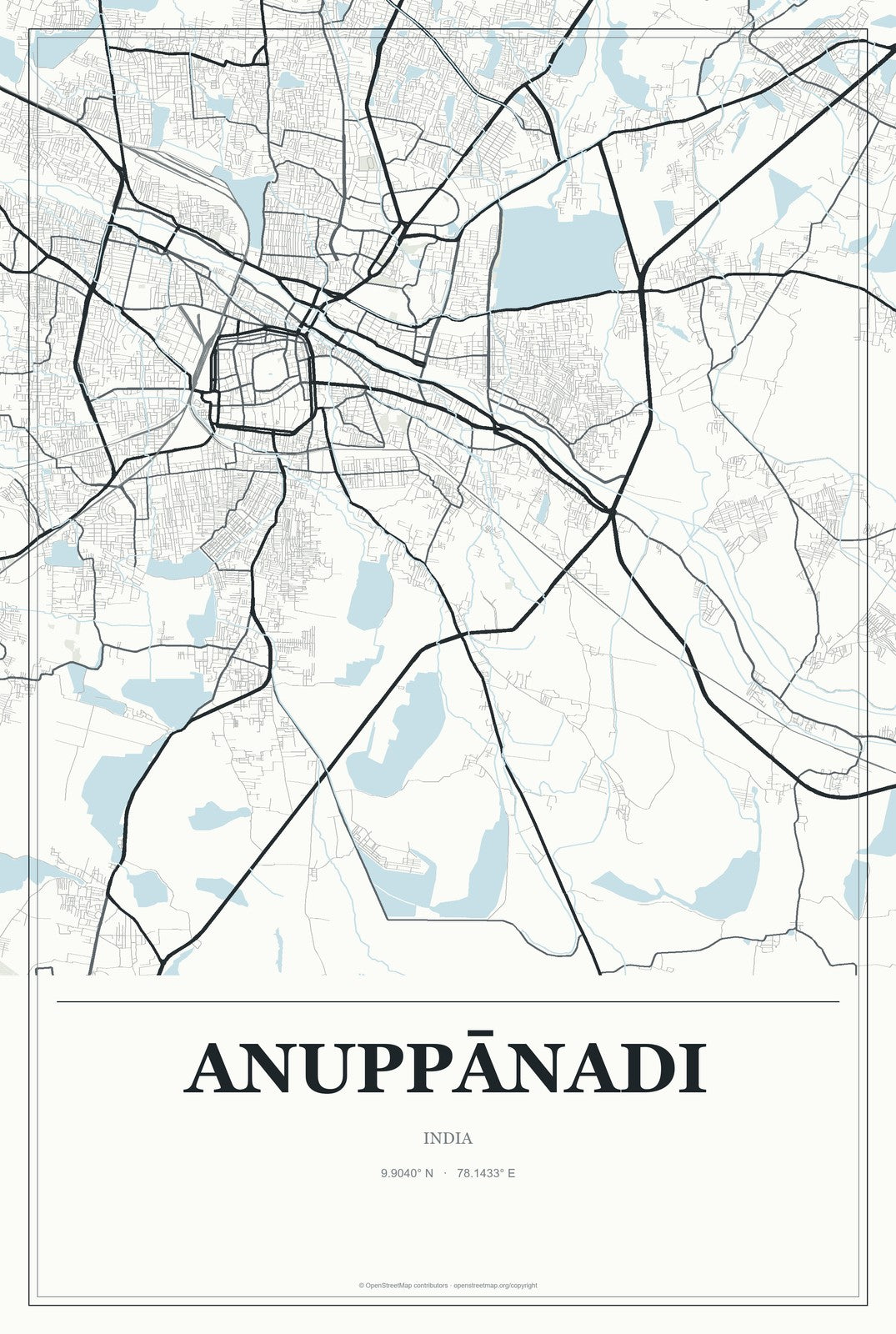 Anuppānadi, India City Map Aluminum Sign in Gallery Air style