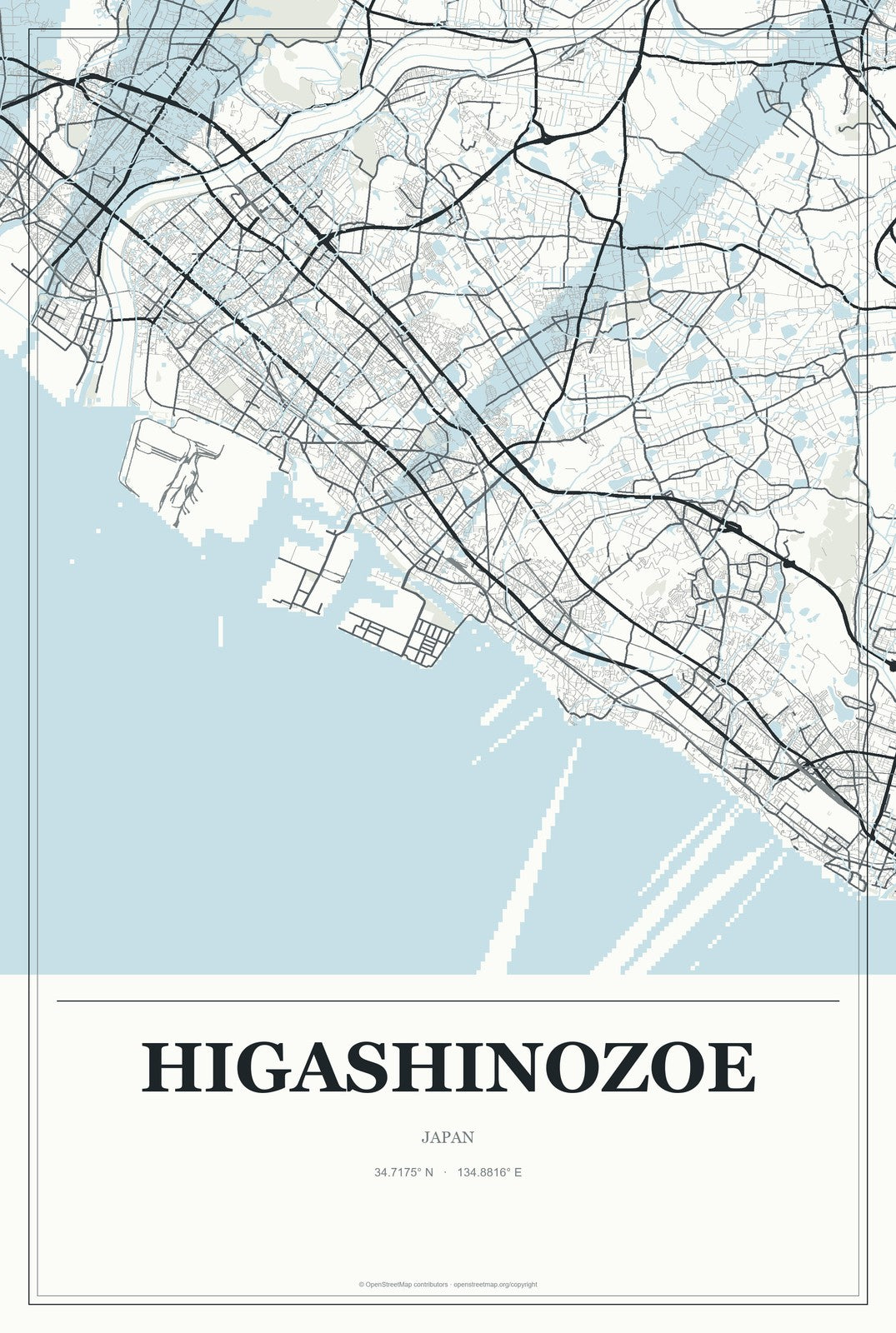 Higashinozoe, Japan City Map Aluminum Sign in Gallery Air style