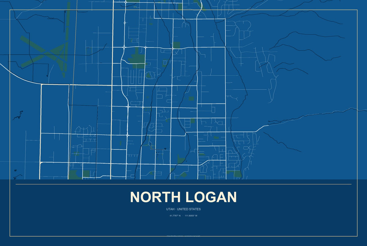 North Logan, Utah City Map Aluminum Sign in Harbor Cobalt style